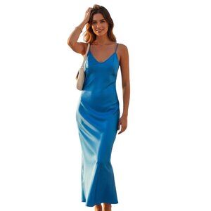 Enza Costa Bias Cut Slip Dress in Pool Blue NWOT -  Size XS